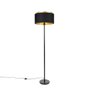 Moderna talna svetilka črna z odtenkom črna z zlatom - Simplo