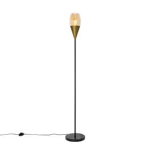 Moderna talna svetilka zlata z jantarnim steklom - Drop