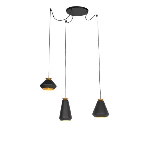 Moderna viseča svetilka 3-svetlo črna z zlatom - Mia