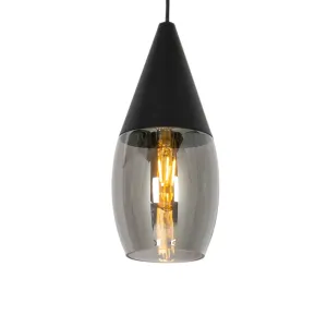 Moderna viseča svetilka črna z dimnim steklom - Drop
