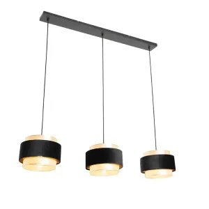 Moderna viseča svetilka črna z zlatimi 3 lučkami - Elif
