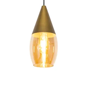 Moderna viseča svetilka zlata z jantarnim steklom - Drop