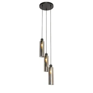 Moderna viseča svetilka črna z dimnim steklom 3-light - Stavelot