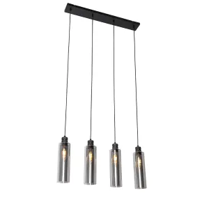 Moderna viseča svetilka črna z dimnim steklom 4 lučke - Stavelot