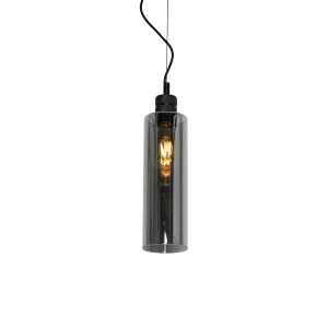 Moderna viseča svetilka črna z dimnim steklom - Stavelot