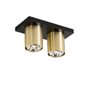 Moderni stropni reflektor črn z zlatom 2-light - Tubo