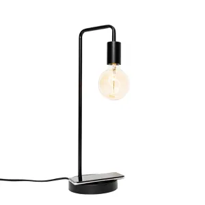 Moderna črna namizna svetilka z brezžičnim polnjenjem - Facil