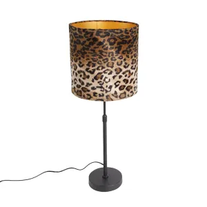 Namizna svetilka črn žametni odtenek leopard design 25 cm - Parte