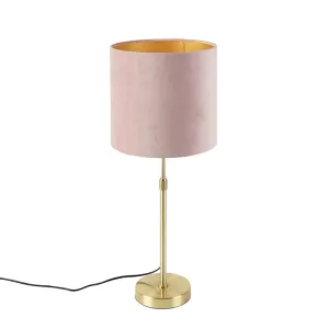 Namizna svetilka zlata / medenina z roza žametnim odtenkom 25 cm - Parte