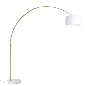 Obločna svetilka iz medenine z belim senčnikom iz tkanine bel 50 cm - XXL