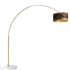 Obločna svetilka medenina z belo tkanino senčnik leopard 50 cm - XXL