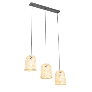 Orientalska viseča svetilka črna s 3 bambusovimi lučkami - Rayan