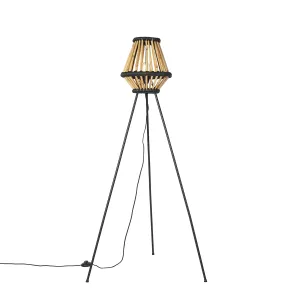 Orientalska trinožna stoječa svetilka bambus s črno - Evalin