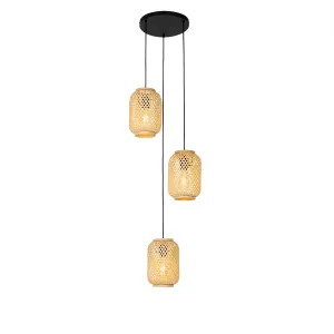 Orientalska viseča svetilka bambus 3-light - Yvonne