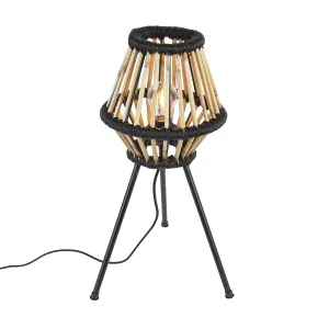 Podeželska trinožna namizna svetilka bambus s črno - Evalin