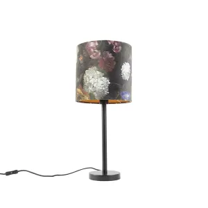 Romantična namizna svetilka črna s cvetnim odtenkom 25 cm - Simplo