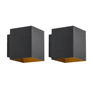 Komplet 2 dizajnerskih stenskih svetilk črno-zlate kvadratne barve - Sola