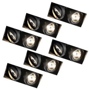 Set 6 vgradnih reflektorjev črn GU10 AR70 trimless 2-light - Oneon