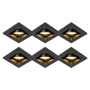 Set 6 modernih vgradnih reflektorjev črne barve, nastavljiv - Qure
