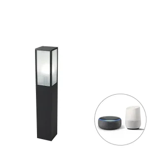 Pametna stoječa zunanja svetilka črna z rebrastim steklom 80 cm vključno z WiFi A60 - Charlois