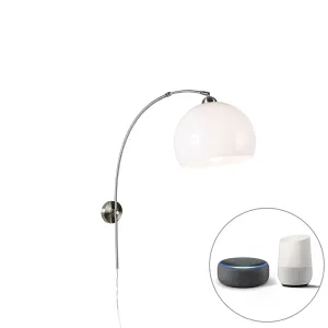 Pametna stenska obločna svetilka iz jekla z belim senčnikom vključno z Wifi A60 - lok