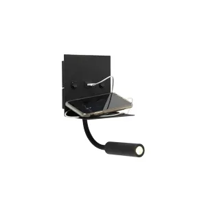 Sodobna stenska svetilka USB črna s fleksibilno roko - Duppio