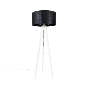 Sodobno stojalo za talno svetilko belo s črnim žametnim senčilom 50 cm - Tripod Classic