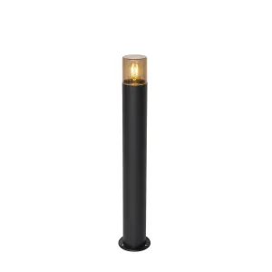 Stoječa zunanja svetilka črna z dimnim senčnikom 70 cm - Odense