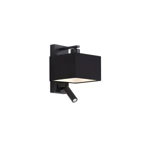 Moderna stenska svetilka črni kvadrat z bralno lučko - Puglia