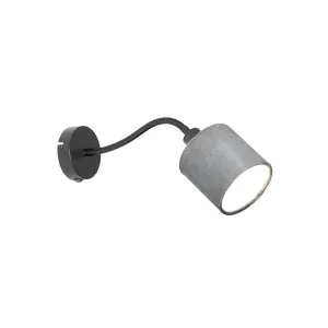 Stenska svetilka črna s stikalom v sivi barvi in gibljivo roko - Merwe