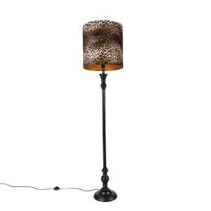 Stoječa svetilka črna s senčilom leopard 40 cm - Classico