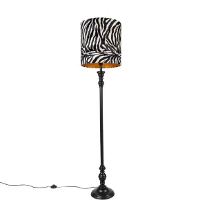 Stoječa svetilka črna z zaslonko zebra design 40 cm - Classico