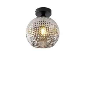 Stropna svetilka Art Deco črna z dimnim steklom - Sphere