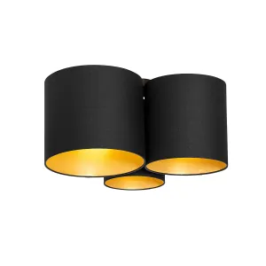 Stropna svetilka črna z zlato notranjostjo 3-light - Multidrum