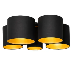 Stropna svetilka črna z zlato notranjostjo 5 luči - Multidrum