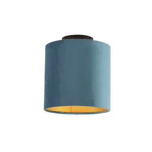 Stropna svetilka z velur odtenkom modra z zlatom 20 cm - kombinirano črna