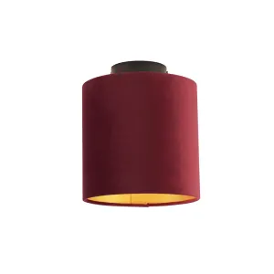 Stropna svetilka z velur odtenkom rdeča z zlatom 20 cm - kombinirana črna