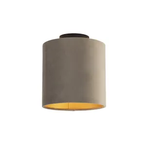 Stropna svetilka z velur senčilom v zlati barvi 20 cm - kombinirana črna