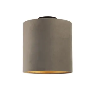 Stropna svetilka z velur senčilom v zlati barvi 25 cm - kombinirana črna
