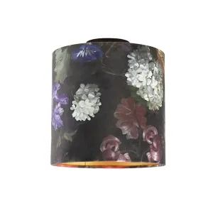 Stropna svetilka z velur senčnimi cvetovi z zlatom 25 cm - kombinirano črna