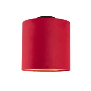 Stropna svetilka z velur senco rdeča z zlatom 25 cm - kombinirana črna