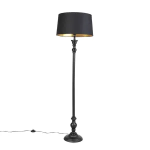 Talna svetilka z bombažnim odtenkom črna z zlatom 45 cm - Classico