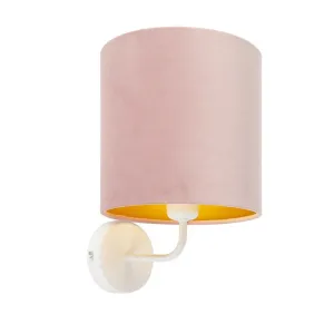 Vintage stenska svetilka bela z roza žametnim odtenkom - Matt