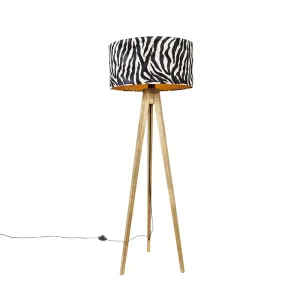 Vintage talna svetilka lesen senčnik zebra dizajn 50 cm - Tripod Classic