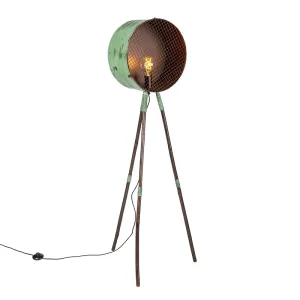 Vintage talna svetilka na bambusovem stojalu, zelena z bakrom - sod