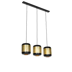 Vintage viseča svetilka črna z medeninasto podolgovato 3-lučjo - Kayleigh