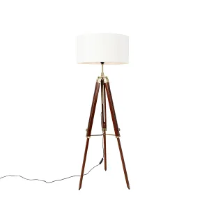 Vintage talna svetilka iz medenine z belim senčnikom 50 cm stativ - Cortin