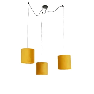 Viseča svetilka s 3 žametnimi odtenki rumeno z zlatom - Cava