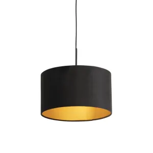 Viseča svetilka z velur odtenkom črna z zlatom 35 cm - Combi