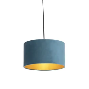 Viseča svetilka z velur odtenkom modra z zlatom 35 cm - Combi
